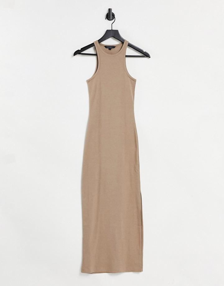 French Connection Rasha Jersey Racer Back Dress In Camel-white