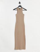 French Connection Rasha Jersey Racer Back Dress In Camel-white