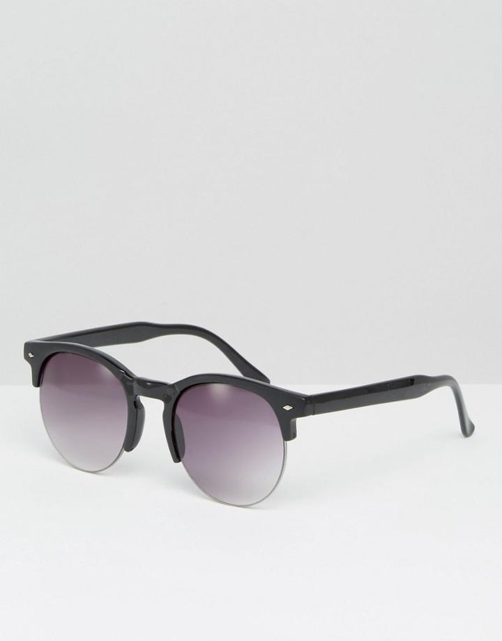 Asos Rounded Retro Sunglasses In Black With Matte - Black