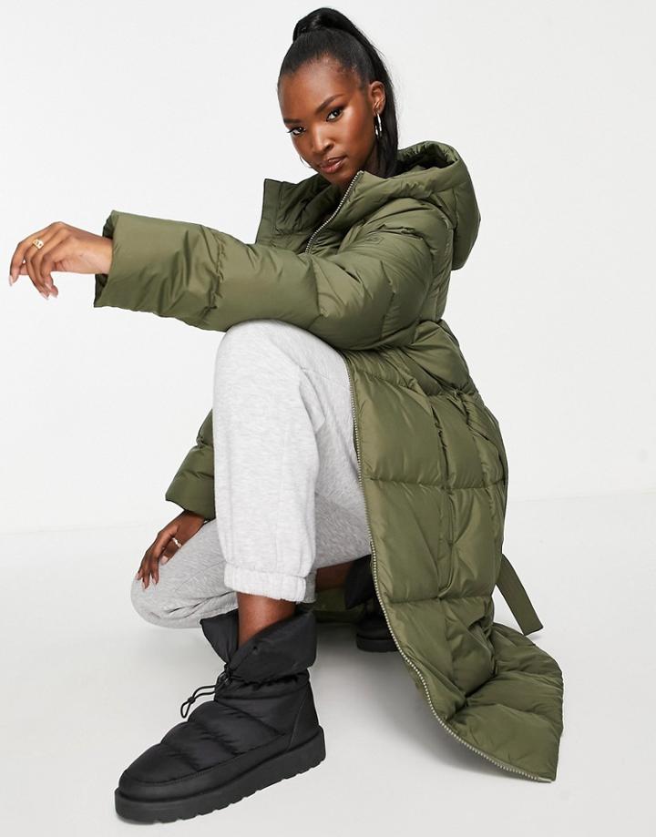 Jack Wolfskin Frozen Lake Long Puffer Jacket In Khaki-green