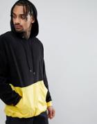 Asos Oversized Longline Hoodie In Fleece With Woven Panel And Toggle Hem - Black