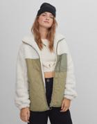 Bershka Reversible Oversized Shearling Zip Up Jacket In Ecru-white