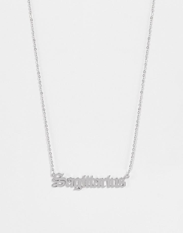Designb London Sagittarius Stainless Steel Starsign Necklace In Silver