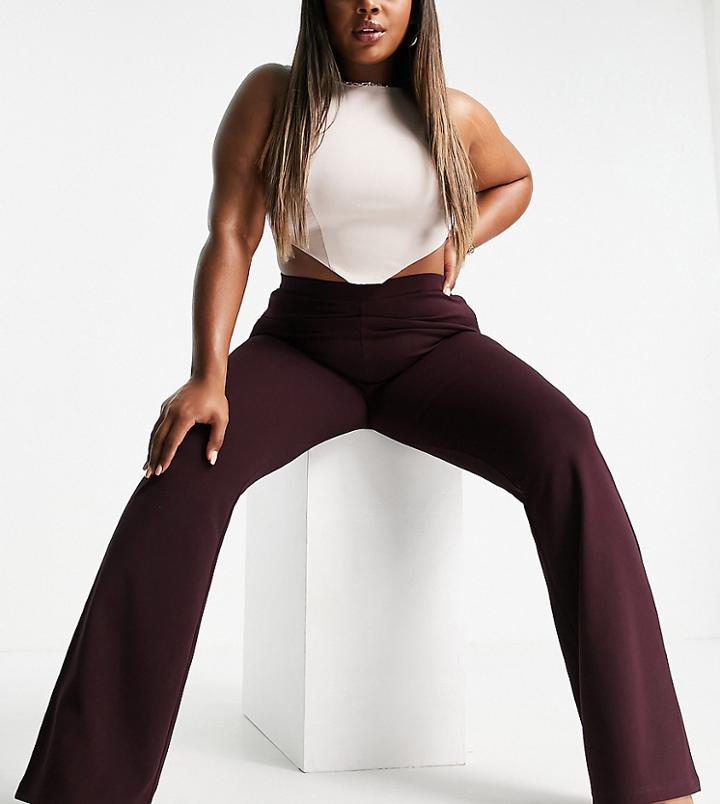 Asos Design Curve Jersey Suit Kickflare Pants In Wine-neutral