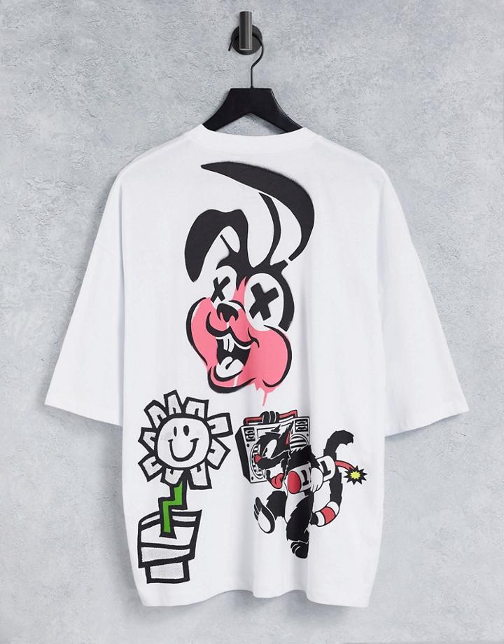 Asos Design Oversized T-shirt With Green Day Prints In White