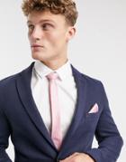 Asos Design Satin Slim Tie & Pocket Square In Pink