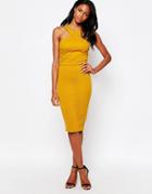 Ax Paris Quilted Two Piece Top And Midi Skirt Set - Mustard