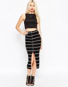 Asos Pencil Skirt With Zip Front In Mono Stripe - Multi
