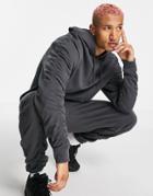 Asos Design Organic Oversized Hoodie With Ruching Details In Washed Black - Part Of A Set