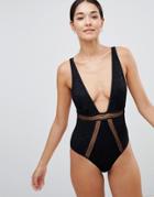 Minkpink Simone Cut Out Plunge Swimsuit - Black