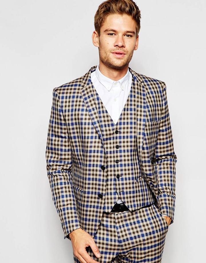 Selected Homme Exclusive Heritage Check Suit Jacket In Skinny Fit - Brown