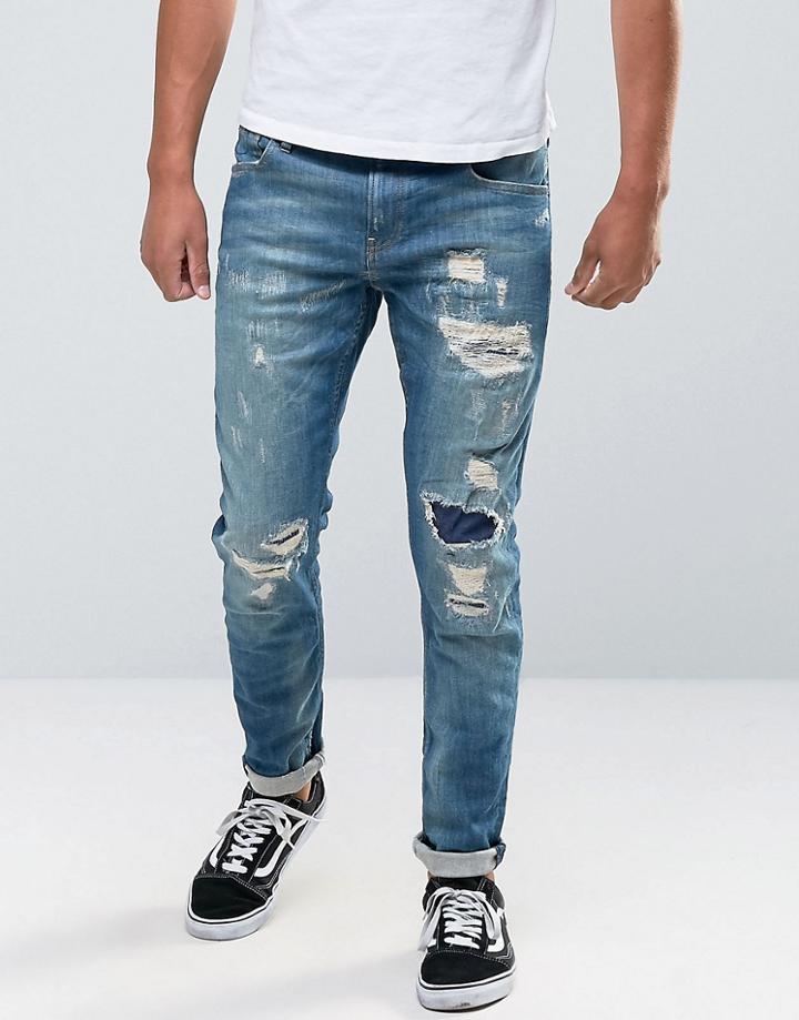 Scotch And Soda Ripped Skinny Fit Jeans - Blue