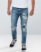 Scotch And Soda Ripped Skinny Fit Jeans - Blue