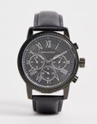 Asos Design Oversized Watch With Subdial Detail In Black Leather