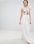 Frock & Frill High Neck Maxi Dress With Rainbow Embellishment - White
