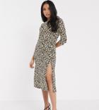 River Island Petite Leopard Print Midi Dress In Brown-multi