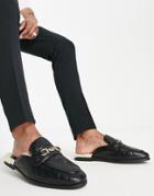 Asos Design Backless Loafers Mule With Quilting Detail In Black Faux Leather