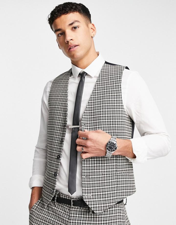 Topman Vest In Gray And Navy Check