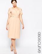 Asos Curve Wedding Midi Skater Dress With Drape Shoulder - Burnt Orange $33.00