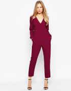 Asos Jumpsuit With V Neck And Peg Leg - Wine