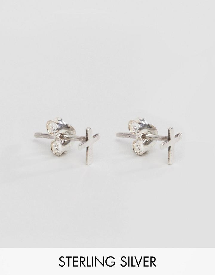 Designb Cross Stud Earrings In Sterling Silver Exclusive To Asos - Silver