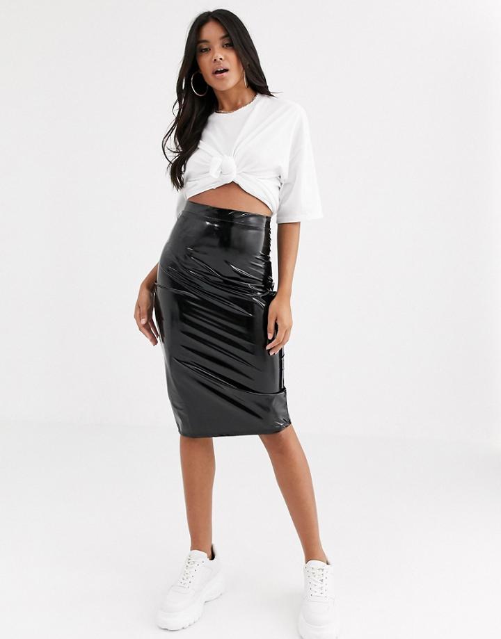 Asos Design Vinyl Midi Pencil Skirt-black