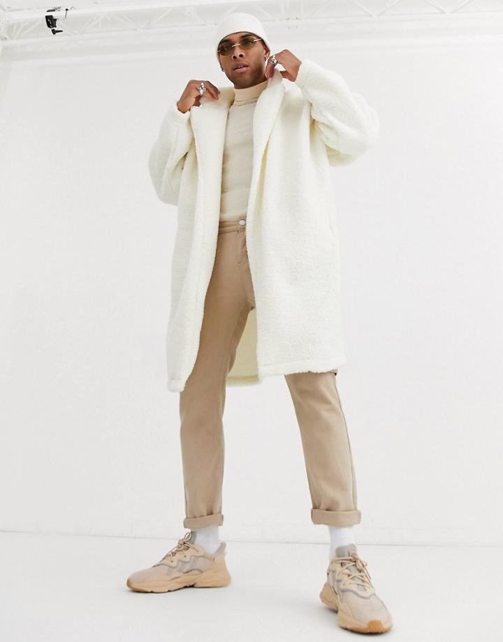 Asos Design Extreme Oversized Duster In Beige Borg