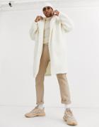 Asos Design Extreme Oversized Duster In Beige Borg