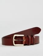 Asos Smart Slim Leather Belt With Embossed Keepers - Brown