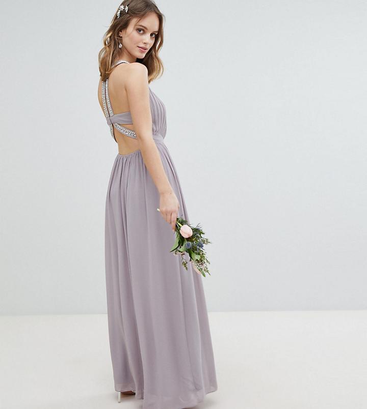 Tfnc Petite Embellished Back Detail Maxi Bridesmaid Dress - Gray