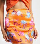 Asos Design Petite Satin Mini Skirt With Curved Hem In Bold Orange Floral