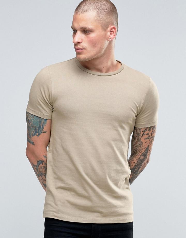 Asos Muscle T-shirt With Crew Neck In Beige - Beige