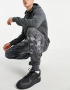 Le Breve Set Slim Fit Tie Dye Sweatpants In Charcoal-black