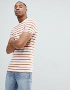 Asos Stripe Muscle T-shirt In White And Brown - White