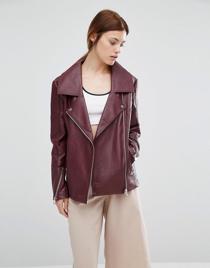 Urbancode Oversized Pu Biker Jacket - Red