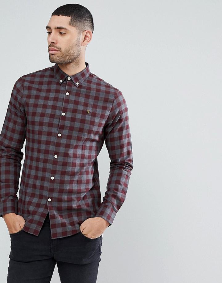 Farah Muriel Slim Fit Check Poplin Weave Shirt In Red - Red