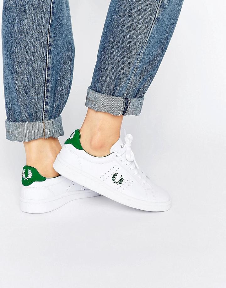 Fred Perry White And Green Leather Sneakers - White
