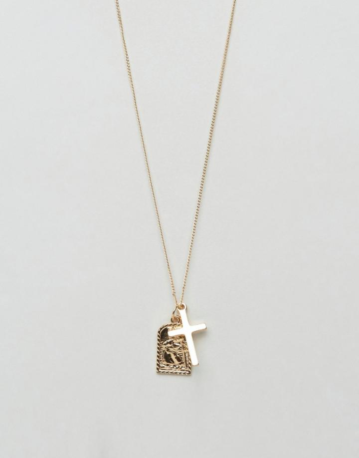Chained & Able Cross & Sovereign Pendant Necklace In Gold - Gold