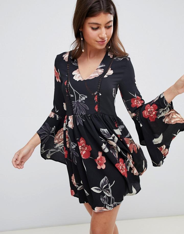 Boohoo Floral Smock Dress - Black