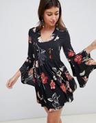 Boohoo Floral Smock Dress - Black