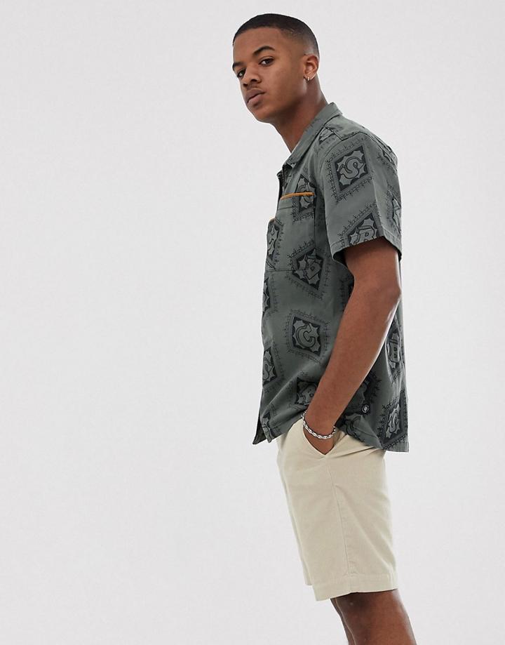 Brooklyn Supply Co Oversized Zip Through Utility Shirt With Print In Khaki - Green