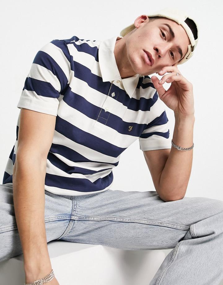 Farah Short Sleeve Polo In Navy Stripe