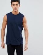 Asos Design Tank With Dropped Arm Hole In Navy - Navy
