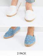 Asos Espadrilles In Chambray Anchor And White Stripe 2 Pack Save - Multi
