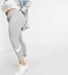Nike Plus Mid-rise Swoosh Leggings In Gray Heather-grey