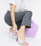 Asos Design Wide Fit Hallie Square Toe Heeled Mules In Lilac Croc-purple