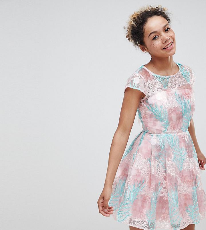 Asos Edition Petite Sequin Flower Skater Mini Dress - Multi