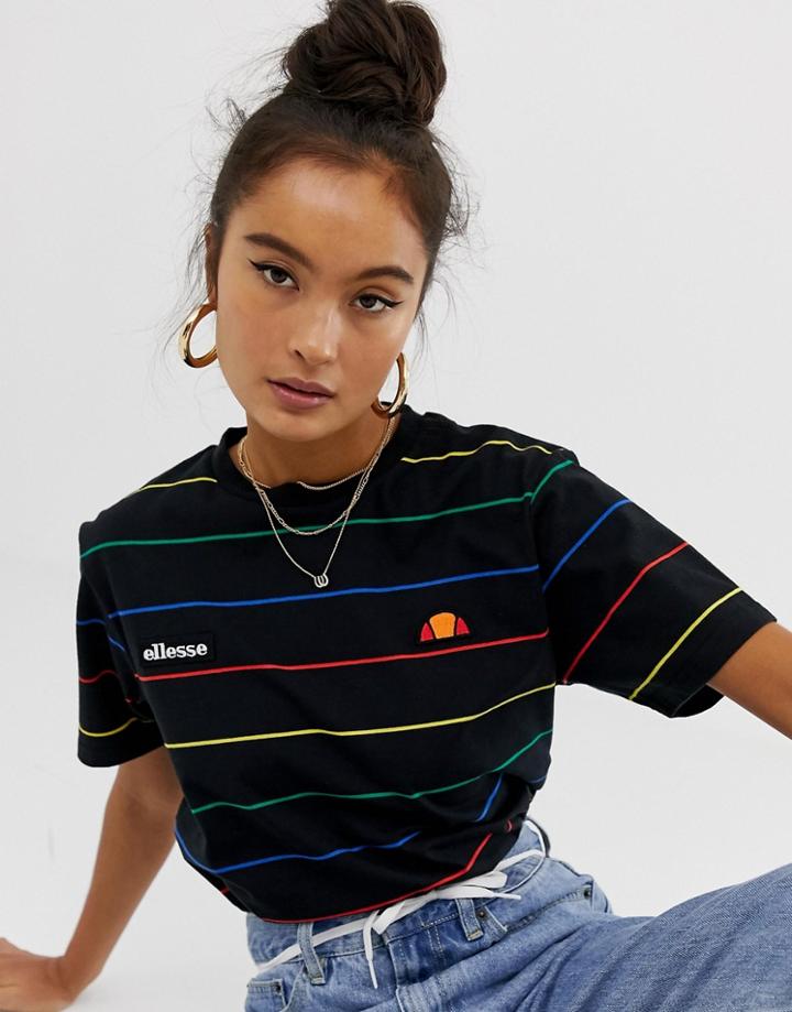 Ellesse Relaxed T-shirt With Chest Logo In Rainbow Stripe - Navy