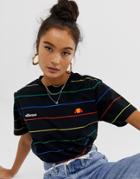 Ellesse Relaxed T-shirt With Chest Logo In Rainbow Stripe - Navy