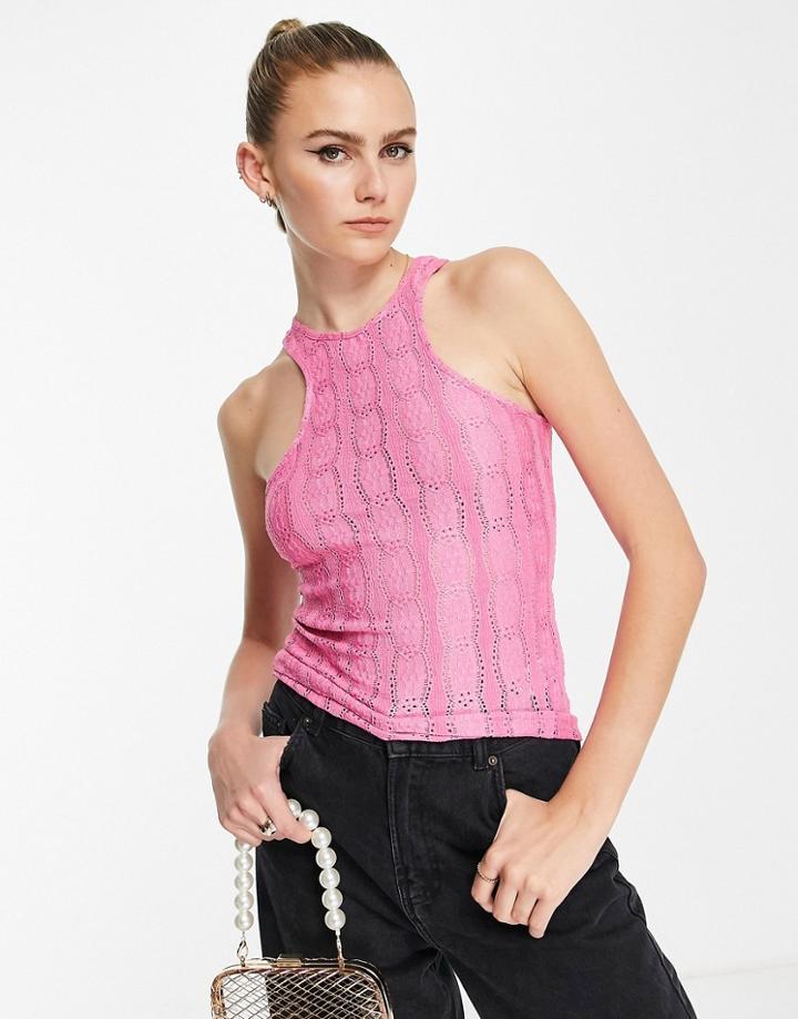 Topshop Racer Eyelet Tank Top In Pink